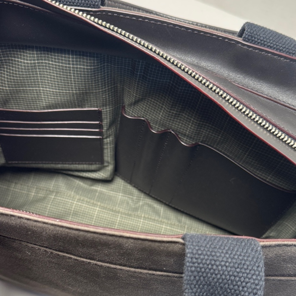 JACK SPADE Waxwear Brown Canvas Black Leather Slim Briefcase Shoulder Strap EUC - Picture 10 of 16